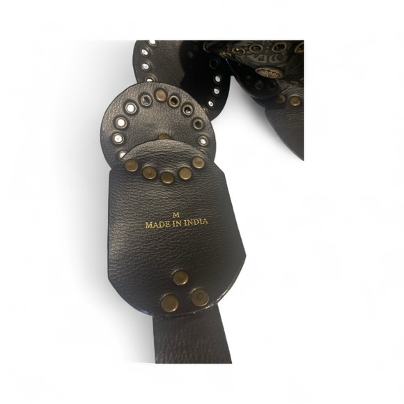 Women’s Black brown and Gold Embossed Leather Belt - Picture 2 of 7